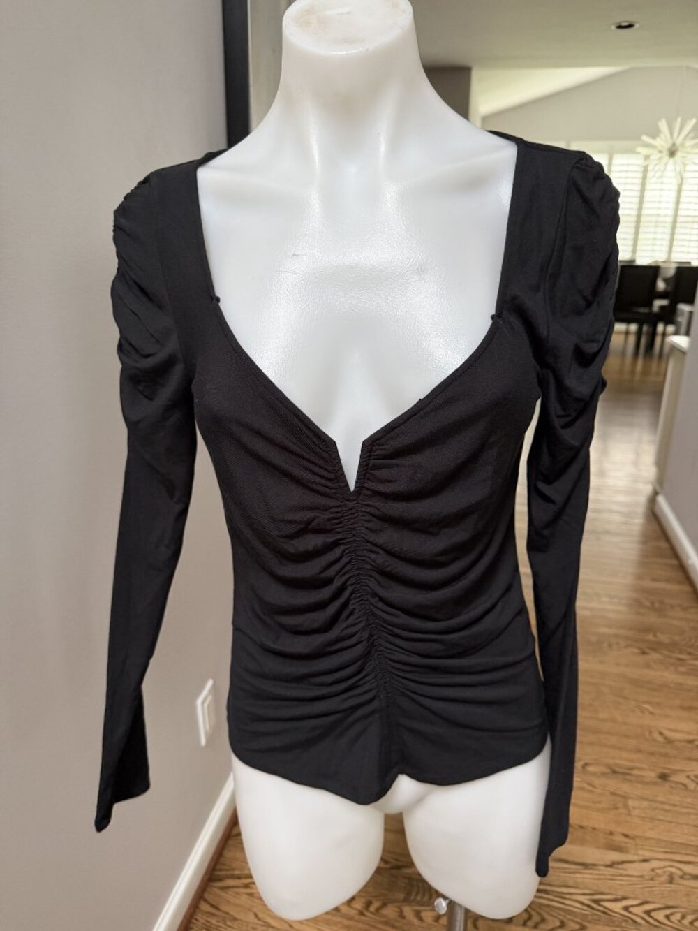 Veronica Beard Black Ruched Top XS